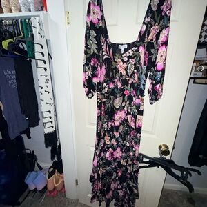 Floral Black and Pink Women's Dress (XL)